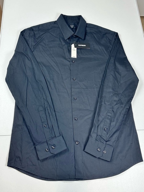 Express Other - NEW Express Dress Shirt Mens Medium‎ 15.5 32/33 Black Slim Textured Long Sleeve